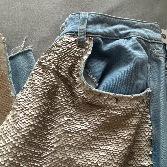 NWT Anthropologie Pilcro Sequin High-Rise Wide-Leg Skater Jeans - Picture 5 of 9